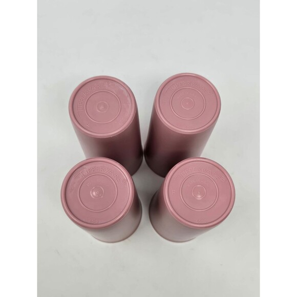 VINTAGE TUPPERWARE SET OF 4 TALL TUMBLERS DUSTY ROSE PINK 12 OZ DRINKWARE 1990S - Picture 4 of 12
